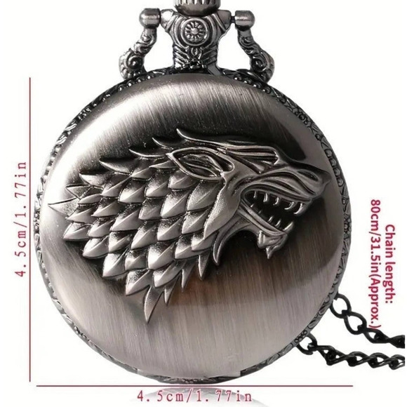 Game of Thrones GOT Pocket Watch House Stark Wolf Crest Polished Bronze - NEW!! - Picture 5 of 5